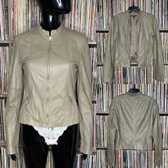 Esprit Jackets & Blazers - Esprit Classic Leather Jacket w/ Front Zipper in Taupe Size FR 38 or US 6